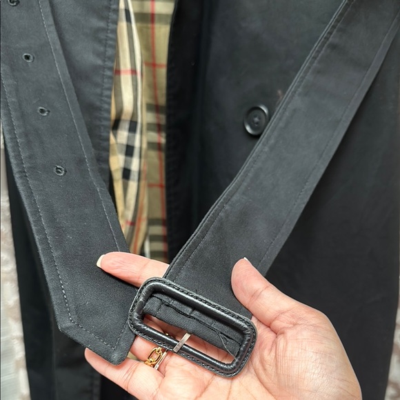 Burberrys Long Vintage Trench Coat Jacket Plaid Lining Black Size 10 X-Long - Picture 9 of 14